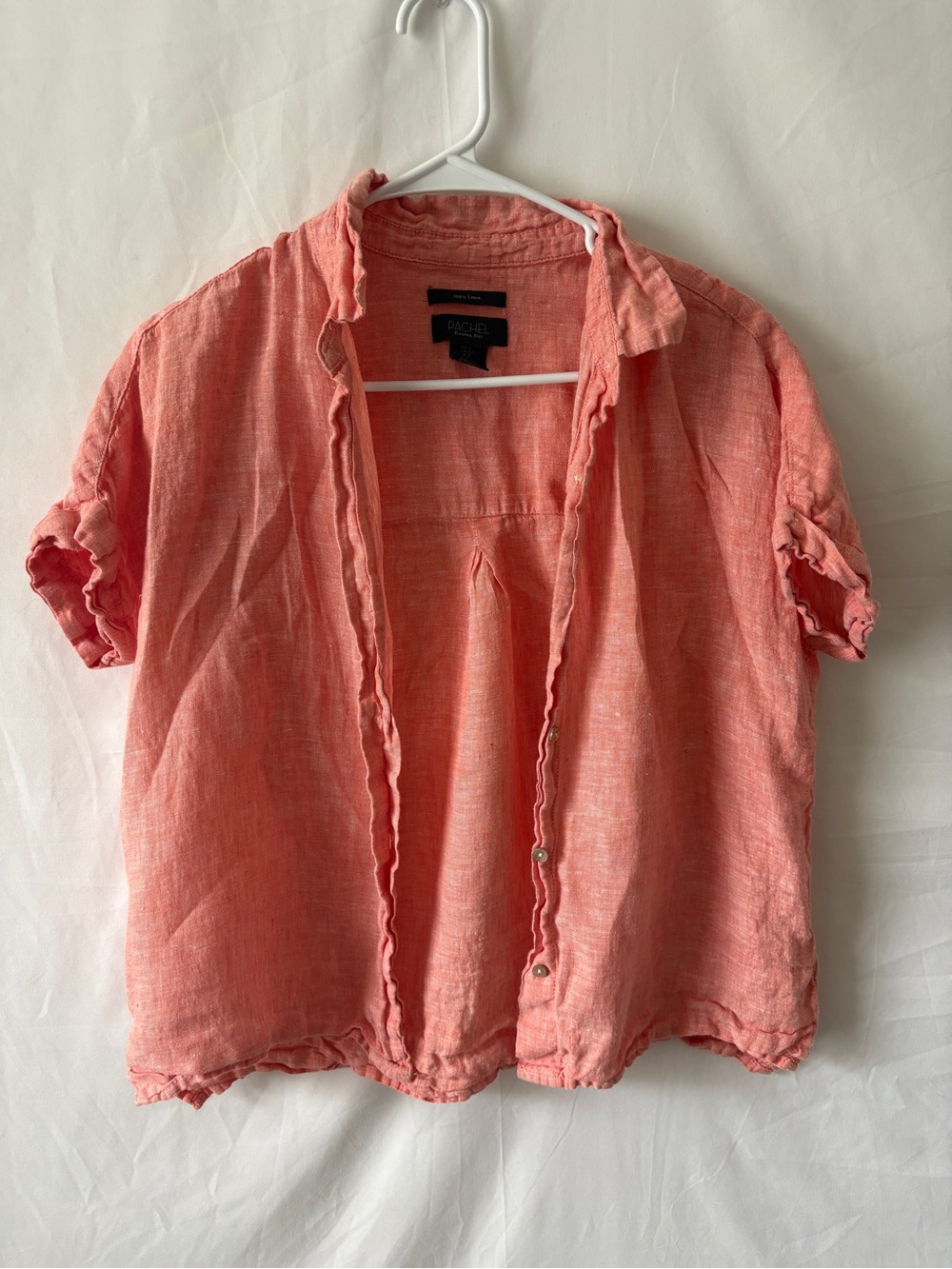 Linen Collared Button Up Shirt - Coral Pink